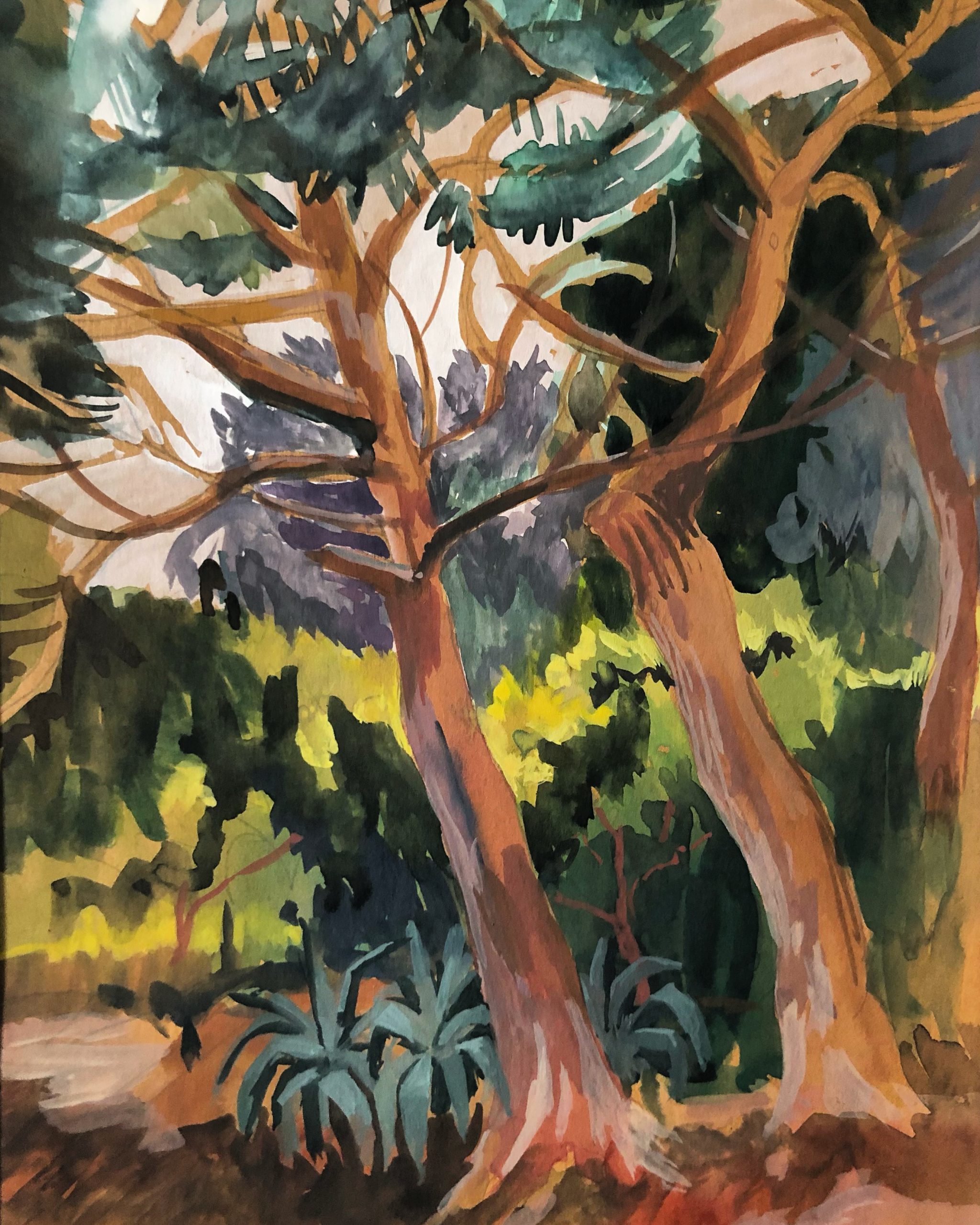 Parasols toscans — aquarelle, 30 × 40 cm
